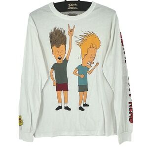 MTV Beavis and Butt Head Mens Retro Y2K White Long Sleeve T-Shirt Graphic Medium